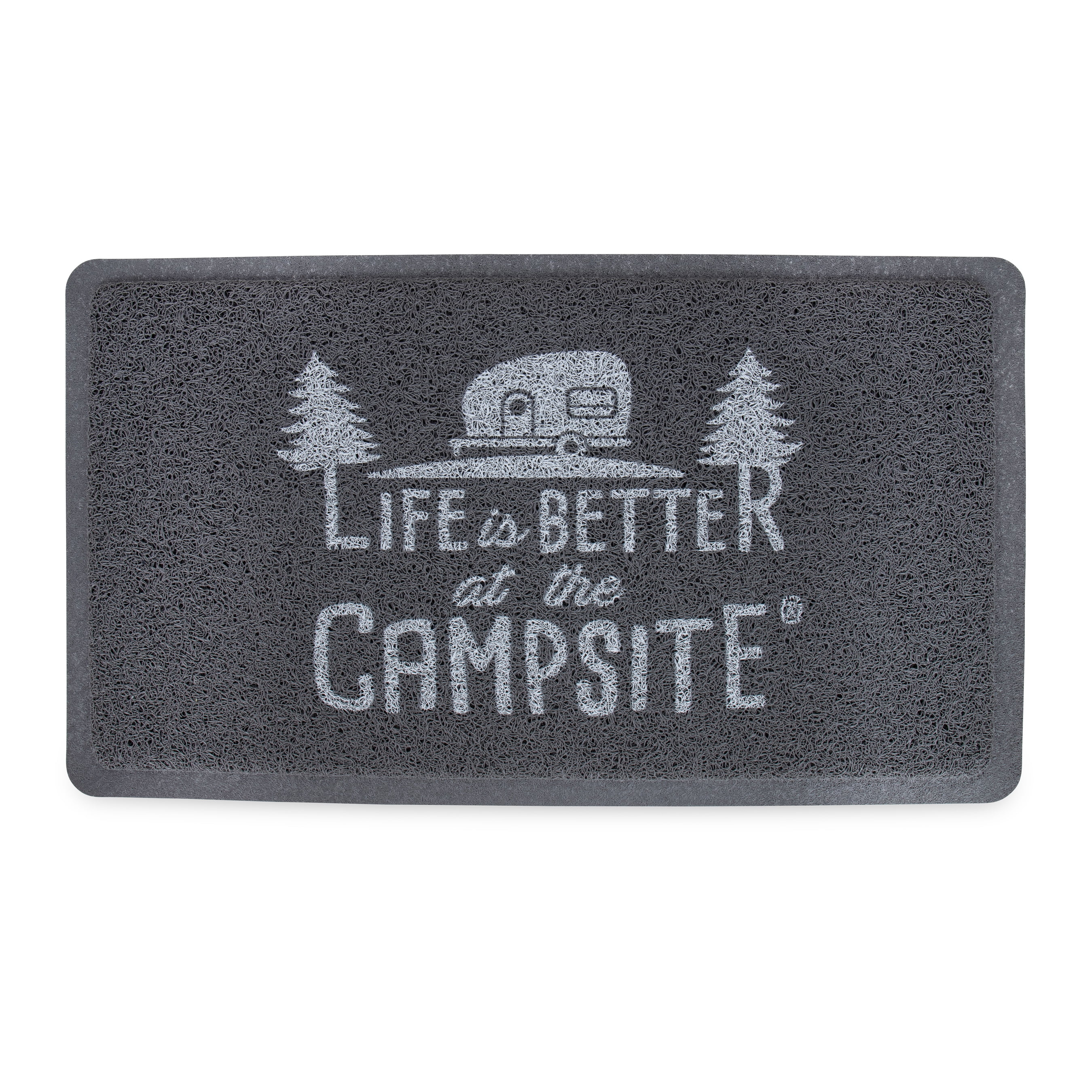 (2 pack) Camco "Life is Better at The Campsite" Camper Scrub Rug/Door Mat, Looped PVC, Gray and White (53197)