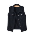 thumbnail image 4 of Frayed Denim Vest Jacket for Women Sleeveless Open Front Button Down Lapel Collar Slim Fit Jean Vest Outerwear, 4 of 8