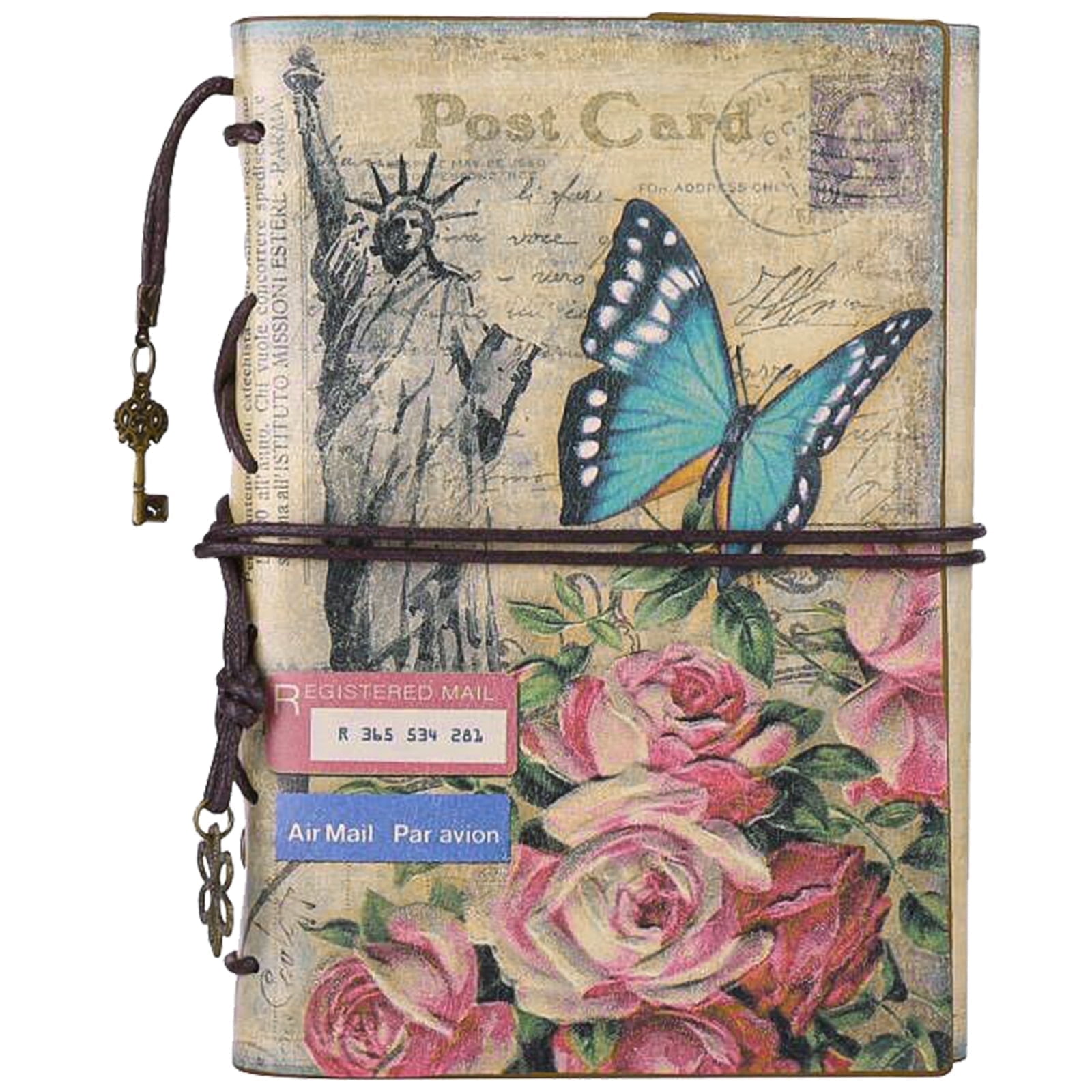 OMEYA Leather Journal Notebook, Vintage Leather Binder 6 Ring, Refillable Travel Diary Journals for Women, Blank Journal Sketchbook for Writing, Drawing (7.3"*5.1")