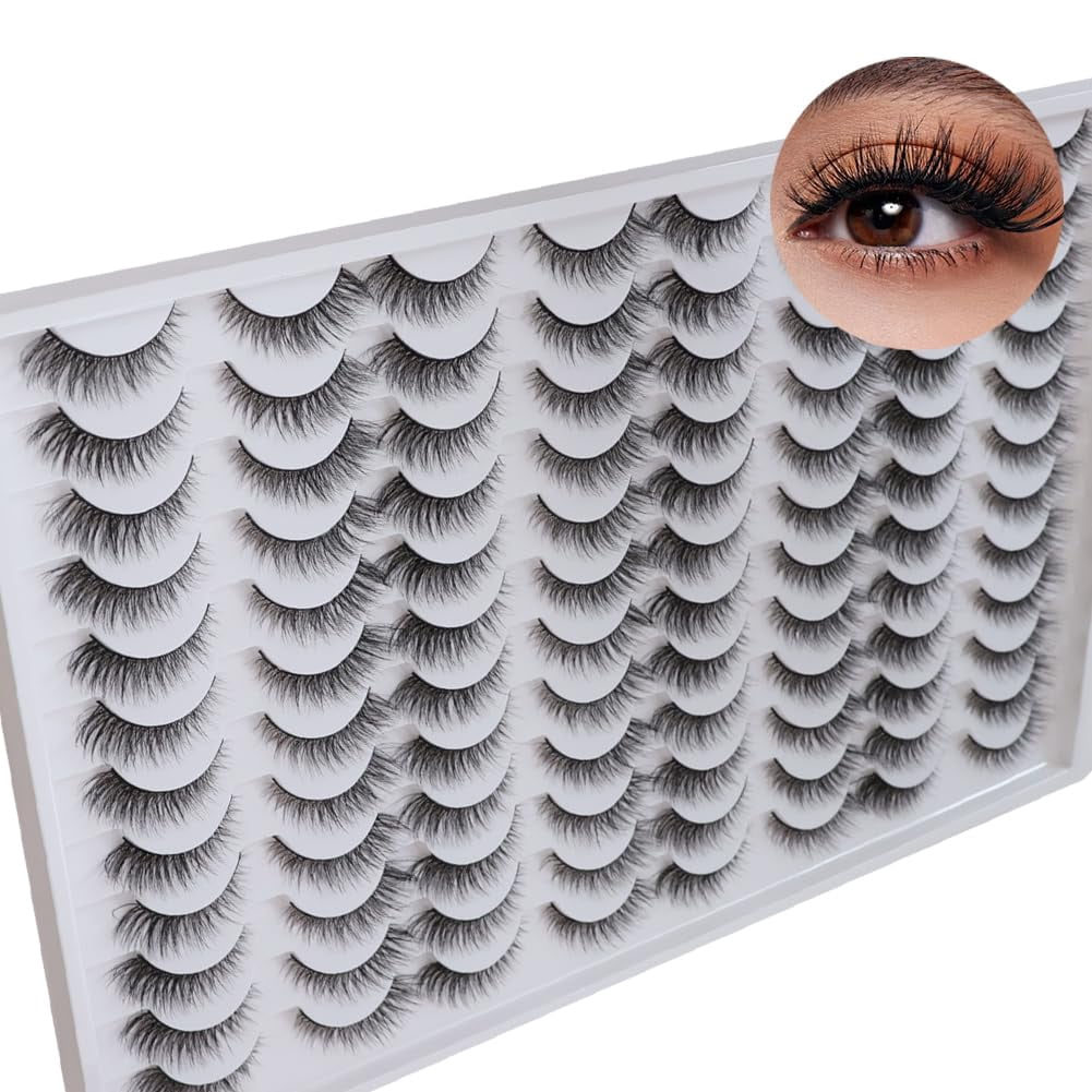 False Eyelashes 48 Pairs Faux Mink Lashes 14mm Wispy Lashes 3D Fluffy Cat Eye Lashes Pack Bulk Wholesale Strip Lashes