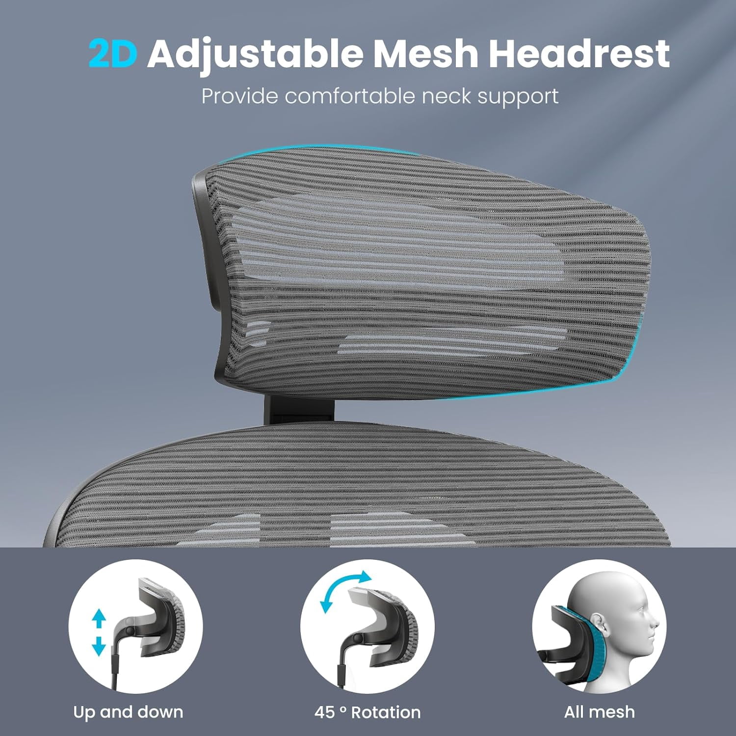 STARY High-Back Ergonomic Office Chair, Computer Desk Chair with Adjustable Seat Depth, 3D Armrests & Headrest, for Home or Office Use, Black & Grey