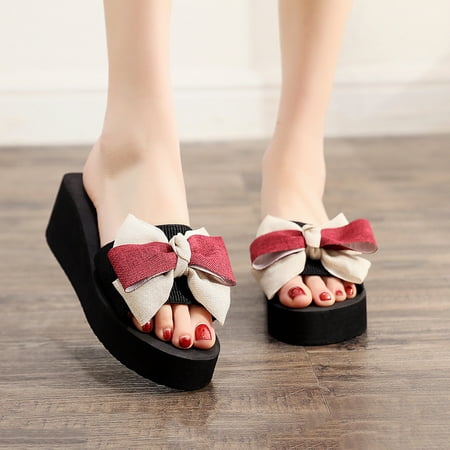

ãYilirongyummã 36 Sandals Women Sandals Breathable Flip-Flop Beach Fashion Slippers Wedge Bowknot Toe Women Open Women s Sandals
