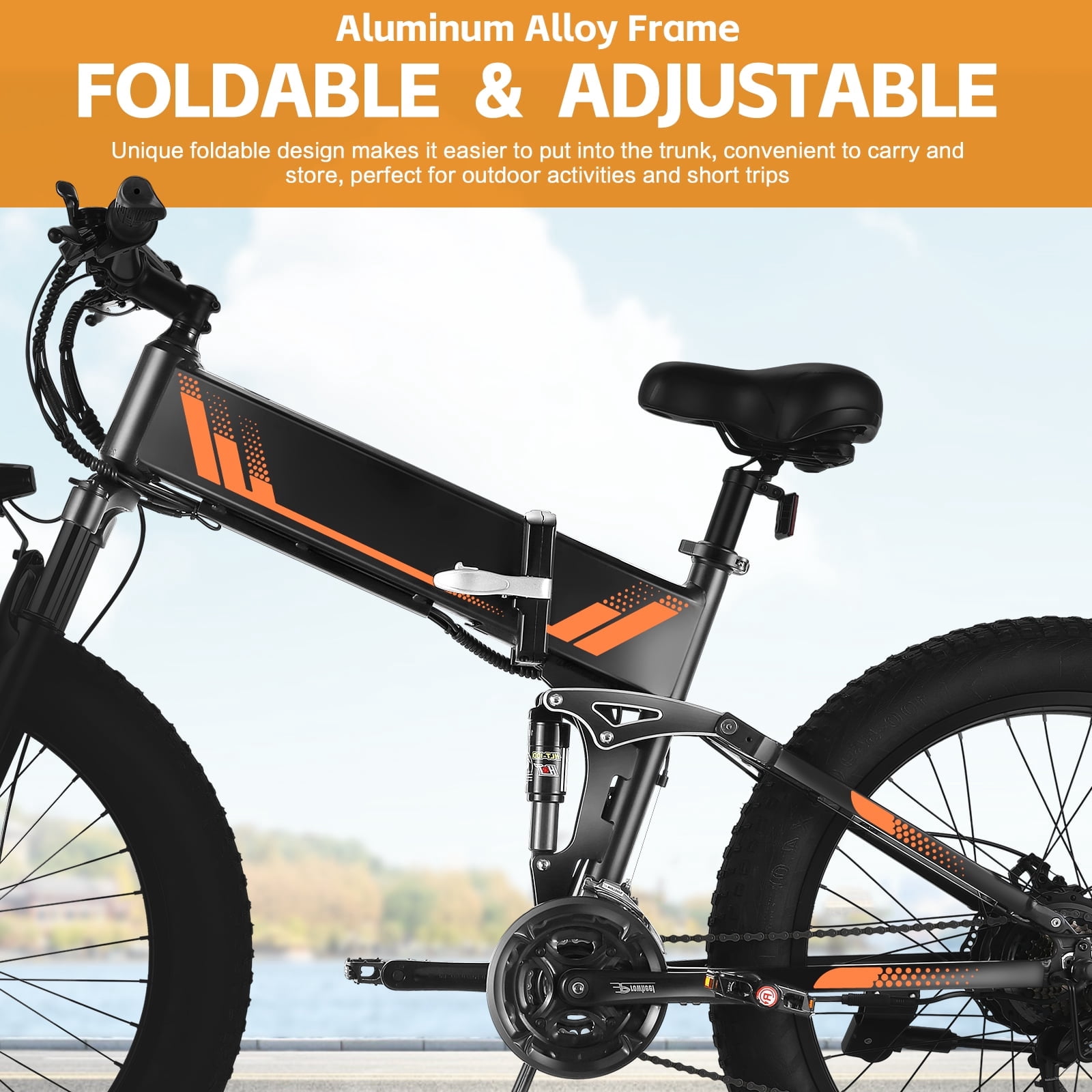 Elifine 26"x4" Folding Fat Tire Electric Bike, Full Suspensions, 500W Ebike, 5 Riding Modes, 48V 10.4Ah Battery, 21 Speed, LCD, All Terrain E Bike for Adult UL2849