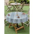 thumbnail image 4 of Outdoor Tablecloth with Umbrella Hole for Patio/Picnic/Party/Camping, Rustic Haze Blue Waterproof Table Cloth Round Cover Washable, Farmhouse Vertical Striped Art (Dia 54"), 4 of 9