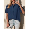 thumbnail image 6 of Womens Puff Sleeve Button Down Shirts Cotton Pleated Loose Fit Tops Summer Dressy Casual Blouses, 6 of 7