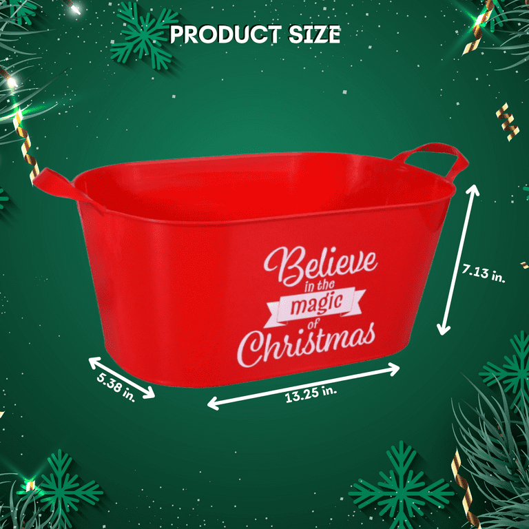 Red Oval Bucket with Handle Sentiment Plastic Buckets Handles Gifts Gift  Baskets Storage Party Favor Containers Holiday Decorations with