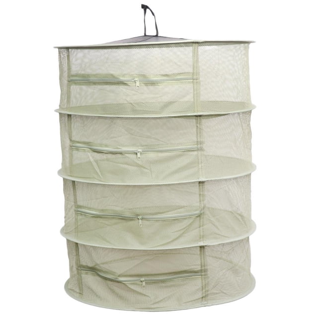 Estante de secado de hierbas colgante de malla plegable redonda de 4 capas verde Cola Colgante de secado de hierbas