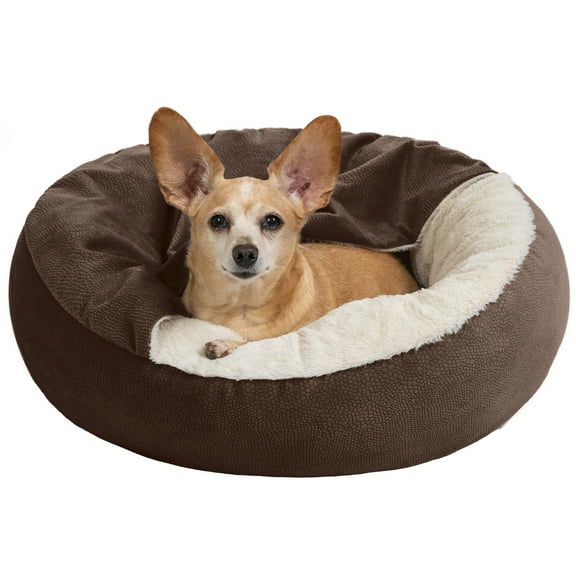 Best Friends by Sheri Cozy Cuddler Ilan Covered Cat and Dog Bed with Attached Blanket, Dark Brown, 24"x24"