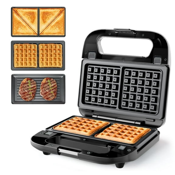 3 in 1 Sandwich Maker & Waffle Maker, 750W Panini Press with Removable Non-Stick Plate Easy to Clean, Grilled Cheese Maker for Home Kitchen Breakfast