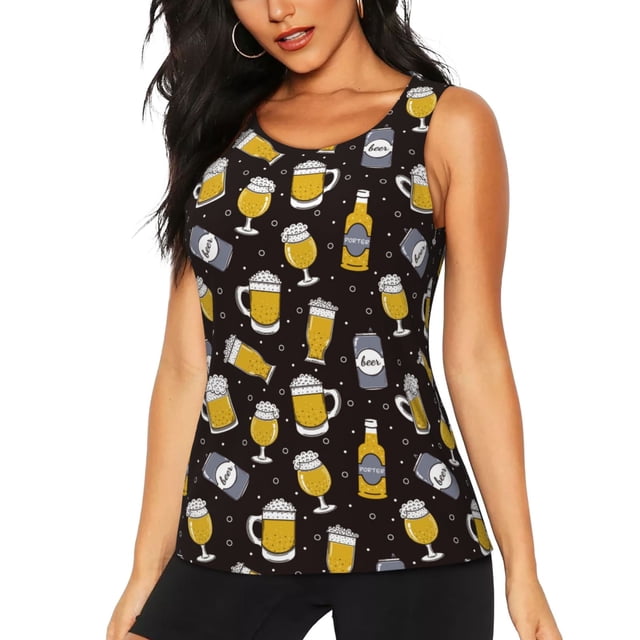 Fotbe Beer In A Bottle Blusas Sin Mangas para Mujer – Estilo Casual, Corte Suelto, Slim-Fit, Cuello Redondo Deportivo, Tops de Verano para Gimnasio y Yoga-Medium