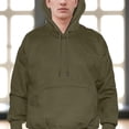 thumbnail image 2 of Elegant Comfort Sherpa-Lined Fleece Cotton Men's Hoodie, Soft & Breathable Midweight Pullover Sweatshirt, Casual Hooded Sweatshirt for Men,Large, Olive Green, 2 of 5