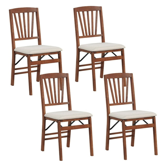 Costway 4 Set Kitchen Chairs with Rubber Wood Frame Upholstered Seat Hollowed Backrest