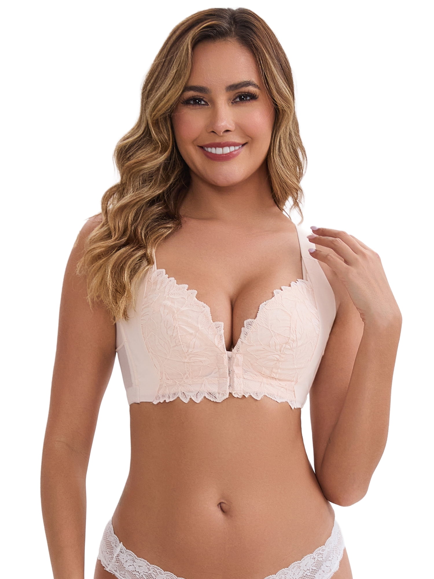 DARING DIVA Women's Deep V Adjustable Straps Underwire Minimizer Push-Up Bra XXL Pink