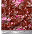 thumbnail image 1 of Soimoi Velvet Fabric Stripe,Leaves & Rose Floral Decor Fabric Printed Yard 58 Inch Wide, 1 of 1