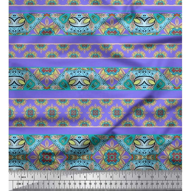 Pomme Violet Poly Georgette Tissu Rayure, Insecte & Floral Kaléidoscope Tissu Imprimé par la Cour 52 Pouces de Large