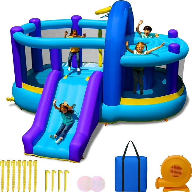 Sportspower™ Casa de Rebote Inflable para Niños con Juego de Whack-A-Play y Aro de Baloncesto / 12,4' x 6,9' x 12,2' / Hamaca Certificada ASTM / Garantía de por Vida con Soplador de 750W