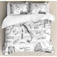 thumbnail image 1 of Toga Party Queen Size Duvet Cover Set, Ancient Roman Period Icons Caesar Colosseum Gladiator Helmet Sketch Art, Decorative 3 Piece Bedding Set with 2 Pillow Shams, Black and White, by Ambesonne, 1 of 3