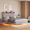 thumbnail image 3 of BeesClover Floating Bed Frame with Upholstered Storage Headboard, Platform Bed Frame with Charging Station & LED Lights, Linen Fabric, No Box Spring Needed, Easy Assembly, 3 of 7