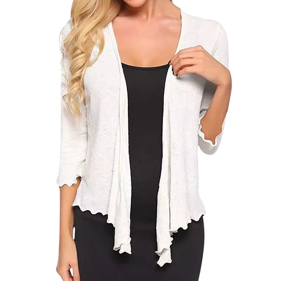SDJMa Women's Lightweight Open-Front Cardigan Sweater Women's Solid Color Seven Point Sleeve Fashion Small Shawl Cardigan Top