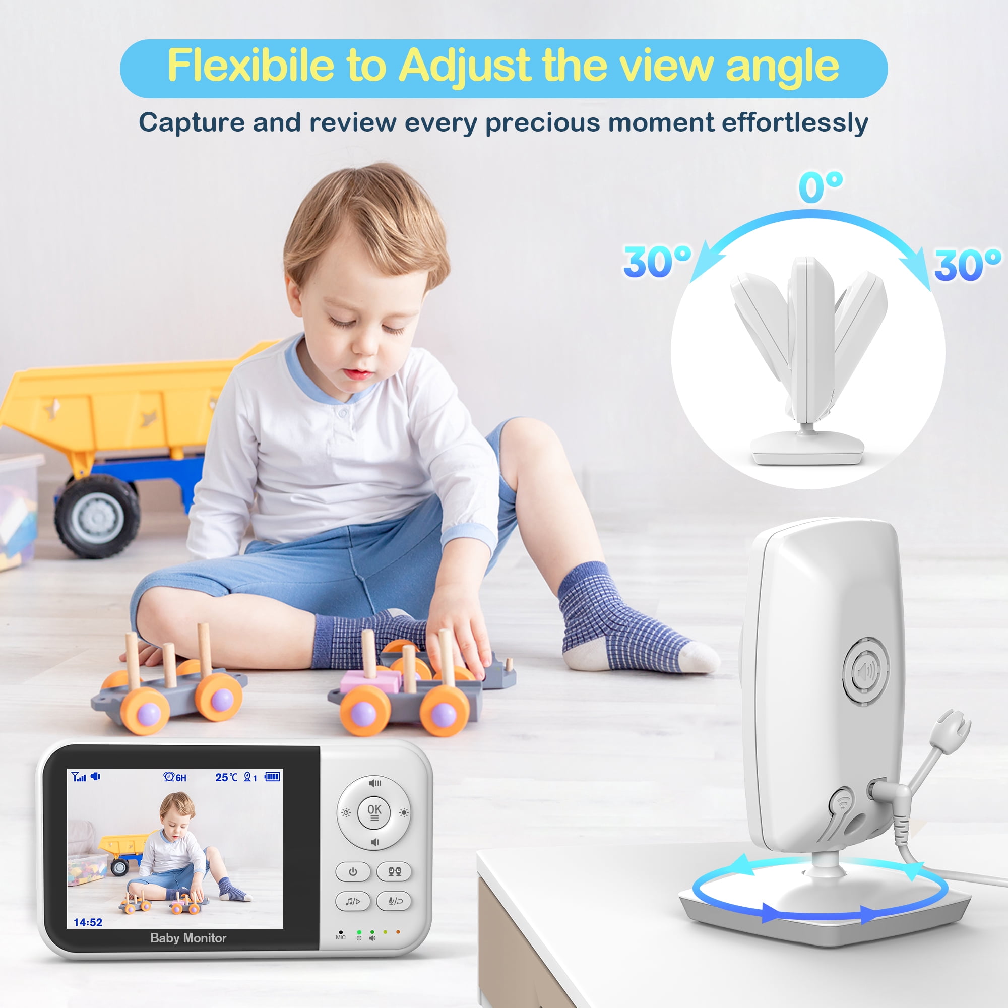 Baby Monitor with Camera and Audio, Video Baby Surveillance System with 3.2” HD Screen, Night Vision, 2 Way Talk, Temperature Sensor, Portable Indoor Home Security Camera with Monitor