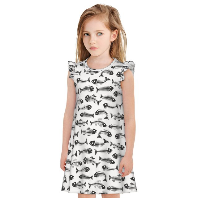 Balery Fish Bones Camisón de princesa para niñas, pijama de algodón con mangas abullonadas, suave y bonito.-X-Large