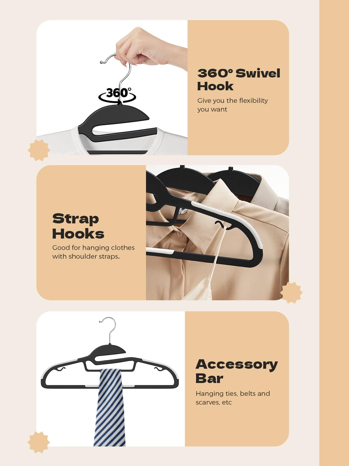 House Day Adult Plastic Non-Slip 50-Count Clothes Hangers with Rubber Pads, Black 50 Pack