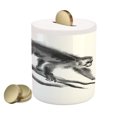 thumbnail image 1 of Animal Piggy Bank, Sketchy Style Monkey on a Branch Exotic Creature in Jungle Hand Drawn Illustration, Ceramic Coin Bank Money Box for Cash Saving, 3.6" X 3.2", Dimgrey, by Ambesonne, 1 of 4