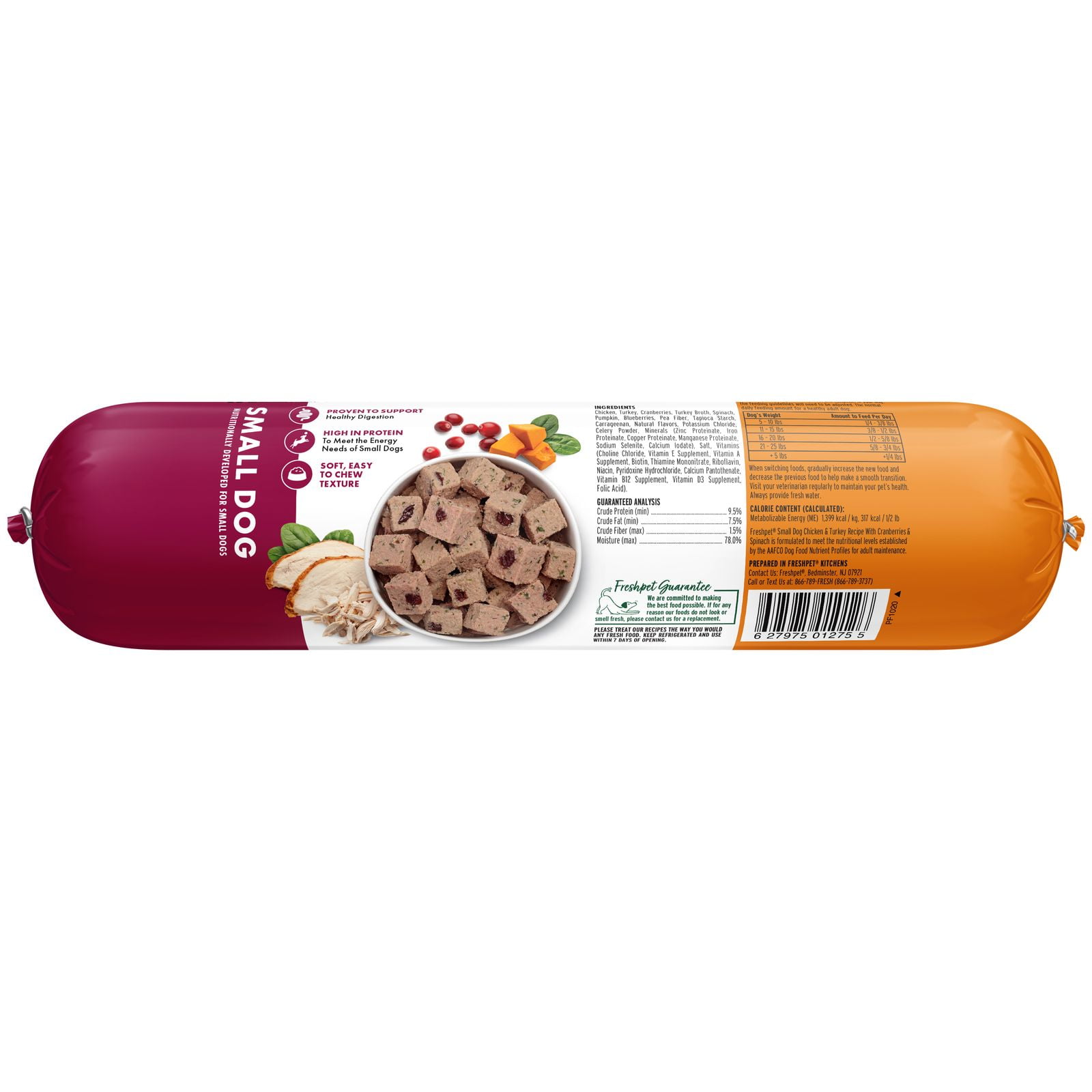 (6 pack) Freshpet Fresh Dog Food, Small Dog Chicken & Turkey Recipe, Slice & Serve Roll, 1 lb.