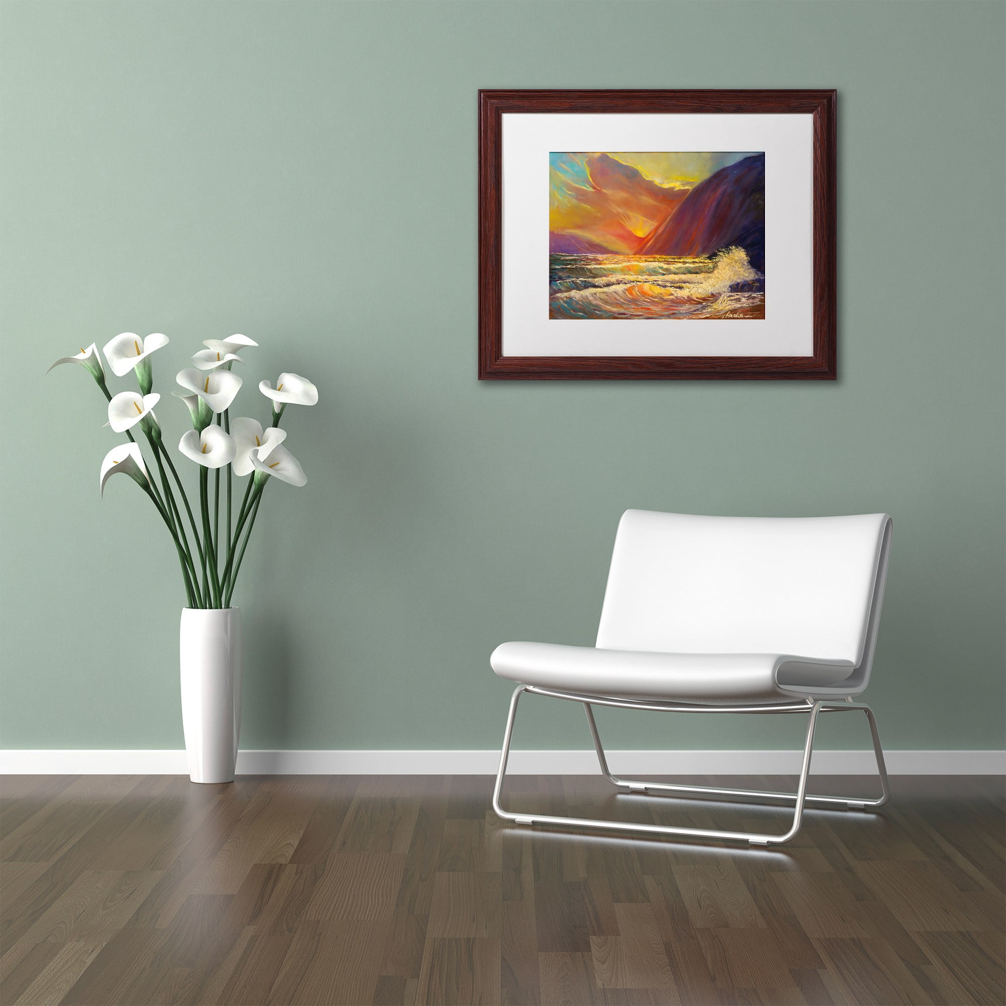 Trademark Fine Art 'Hawaiian Coastal Sunset' Canvas Art by Manor Shadian, White Matte, Wood Frame