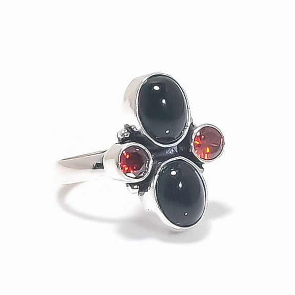 925 Sterling Silver Black Onyx, Smoky Topaz Gemstone Jewelry Ring Size 8.5