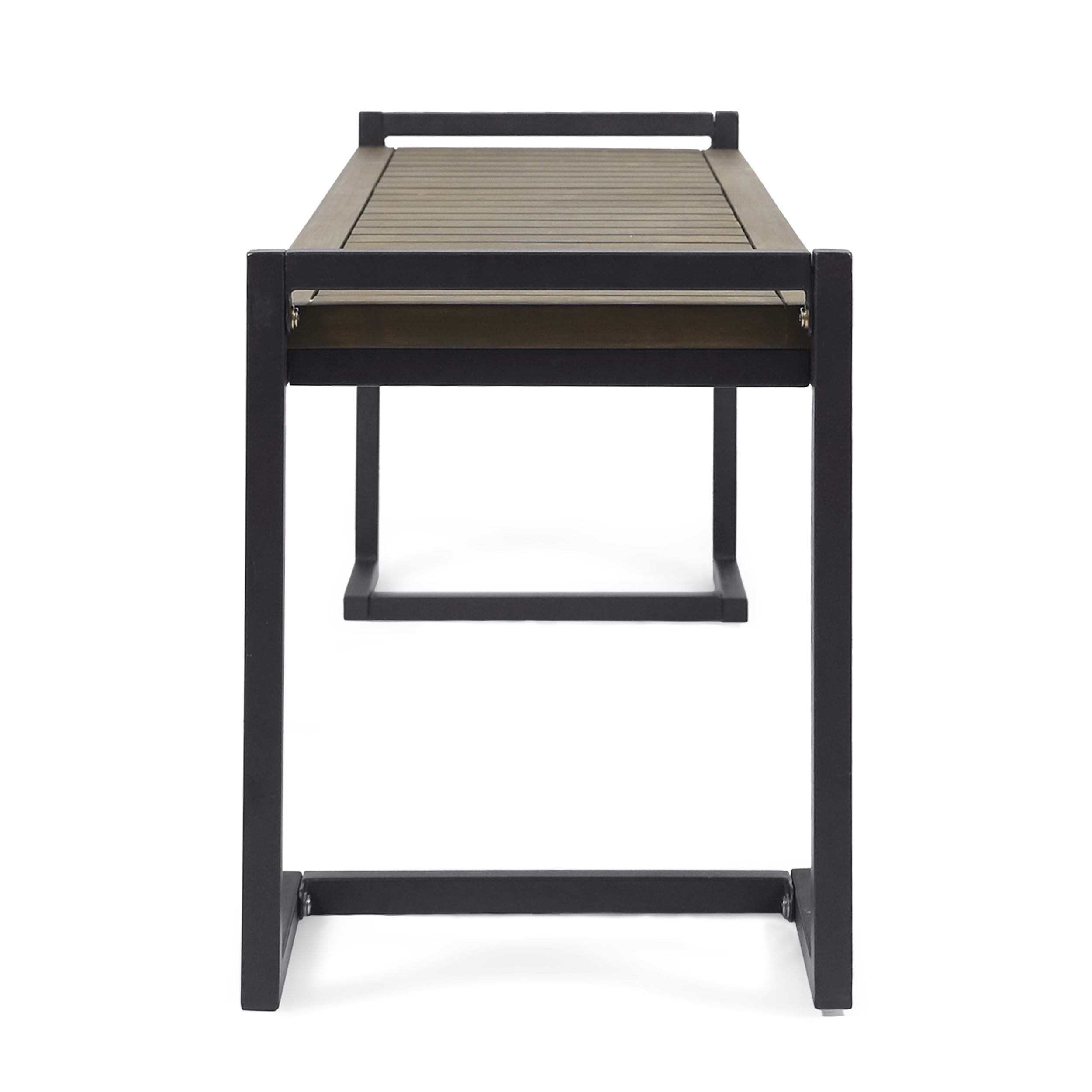 Outdoor Industrial Style Leisure Bench, Wood and Metal Combined Rest Seat for Patio Garden, Gray and Black