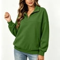 thumbnail image 5 of Sweatshirt for Women Zaewscy Women's Solid Color Loose Half-ZipLong-Sleeved Turndowm Collar Tops Army Green L, 5 of 8