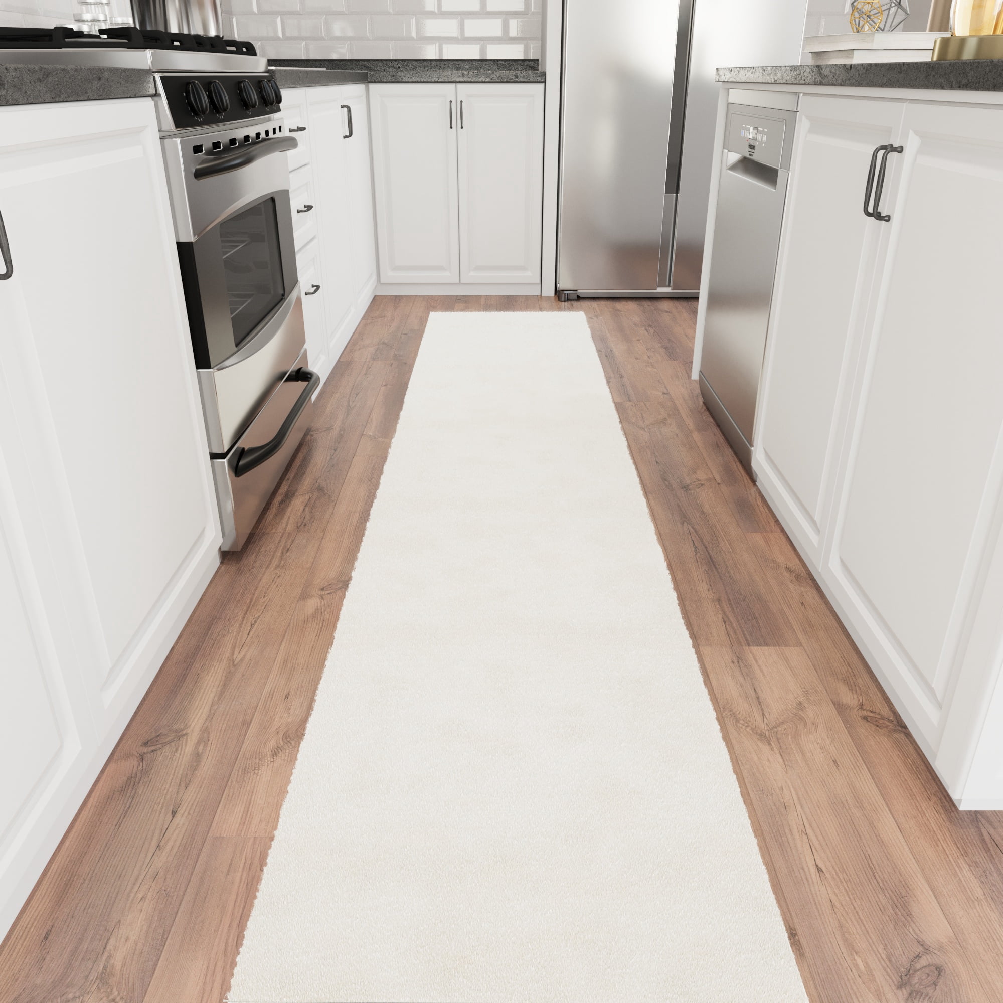 Ottomanson Aisle Runner Rug 1'11.6" x 29' – Non-Slip Plush Extra Long Indoor Runner, White