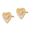 thumbnail image 2 of 14k Gold Two-tone Diamond Cut Heart & Flower Earrings, 2 of 7