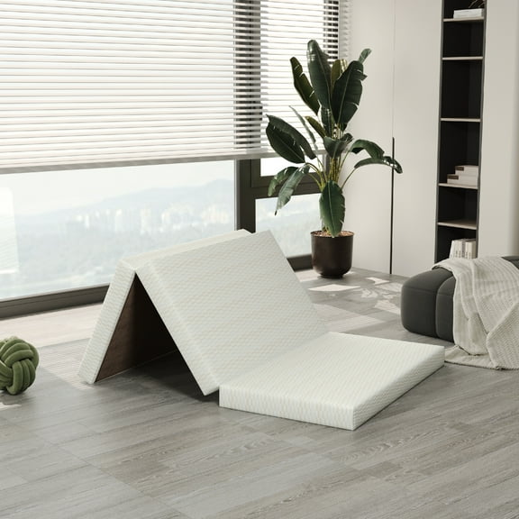 Arctus 3" Tri Folding Memory Foam Mattress Topper, Single, White