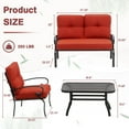 thumbnail image 5 of SUNCROWN 4 Pieces Outdoor Metal Furniture Patio Conversation Set Loveseat, 2 Dining Chairs and Coffee Table for Lawn Front Porch Garden, Red Cushions, 5 of 5
