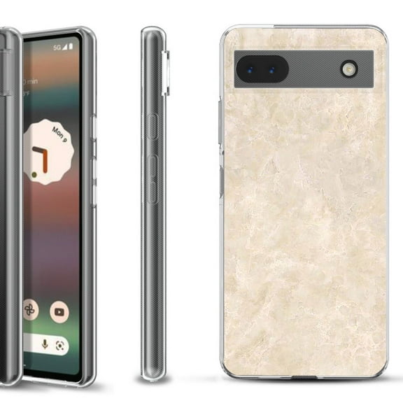 Slim-Fit Gel TPU Phone Case for Google Pixel 6a, by OneToughShield ® - Marble / Latte