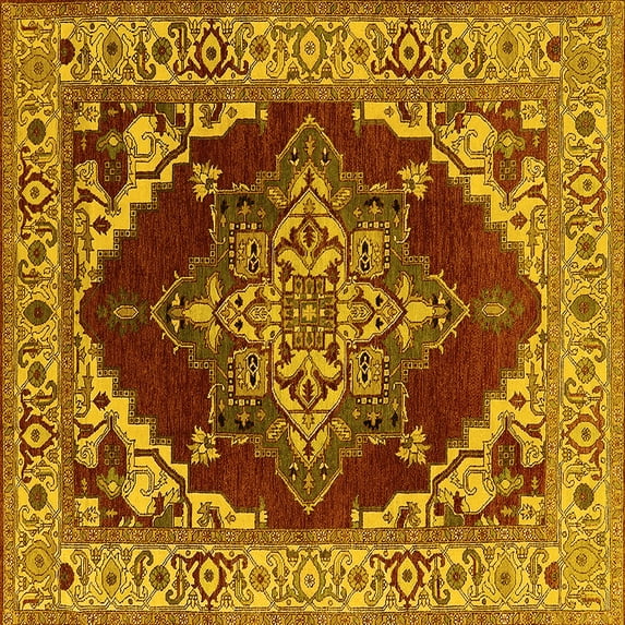 Ahgly Company Machine Washable Indoor Square Oriental Yellow Industrial Area Rugs, 8' Square