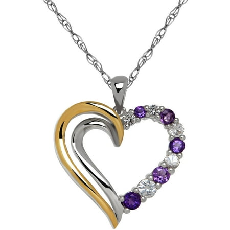 - Amethyst with White Topaz Sterling Silver and 10kt Yellow Gold Open Heart Pendant, 18