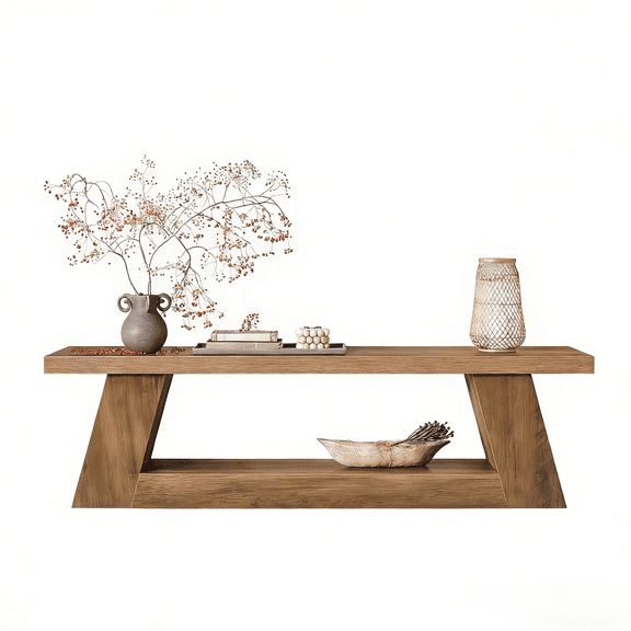 Fnova 63 Inch Modern Wooden Entryway Bench, Narrow Storage Bench with Open Shelf for Living Room Bedroom Hallway Entryway