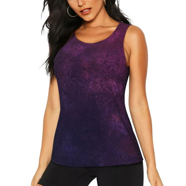 Fotbe Black Dark Blue Purple Blusas Sin Mangas para Mujer – Estilo Casual, Corte Suelto, Slim-Fit, Cuello Redondo Deportivo, Tops de Verano para Gimnasio y Yoga-X-Large