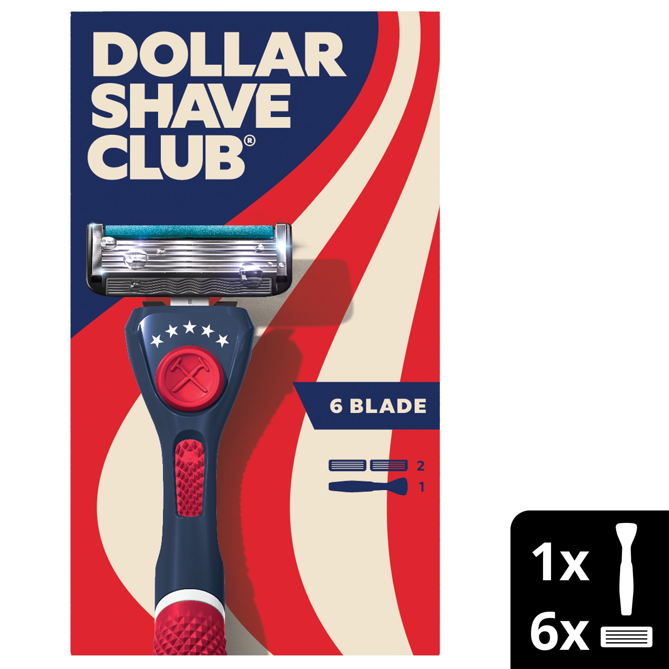 Dollar Shave Club U.S.A. Men's Razor 6-Blade Starter Set 1 handle, 2x 6-blade razor blade refills