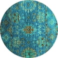 thumbnail image 1 of Ahgly Company Machine Washable Indoor Round Oriental Turquoise Blue Industrial Area Rugs, 7' Round, 1 of 4