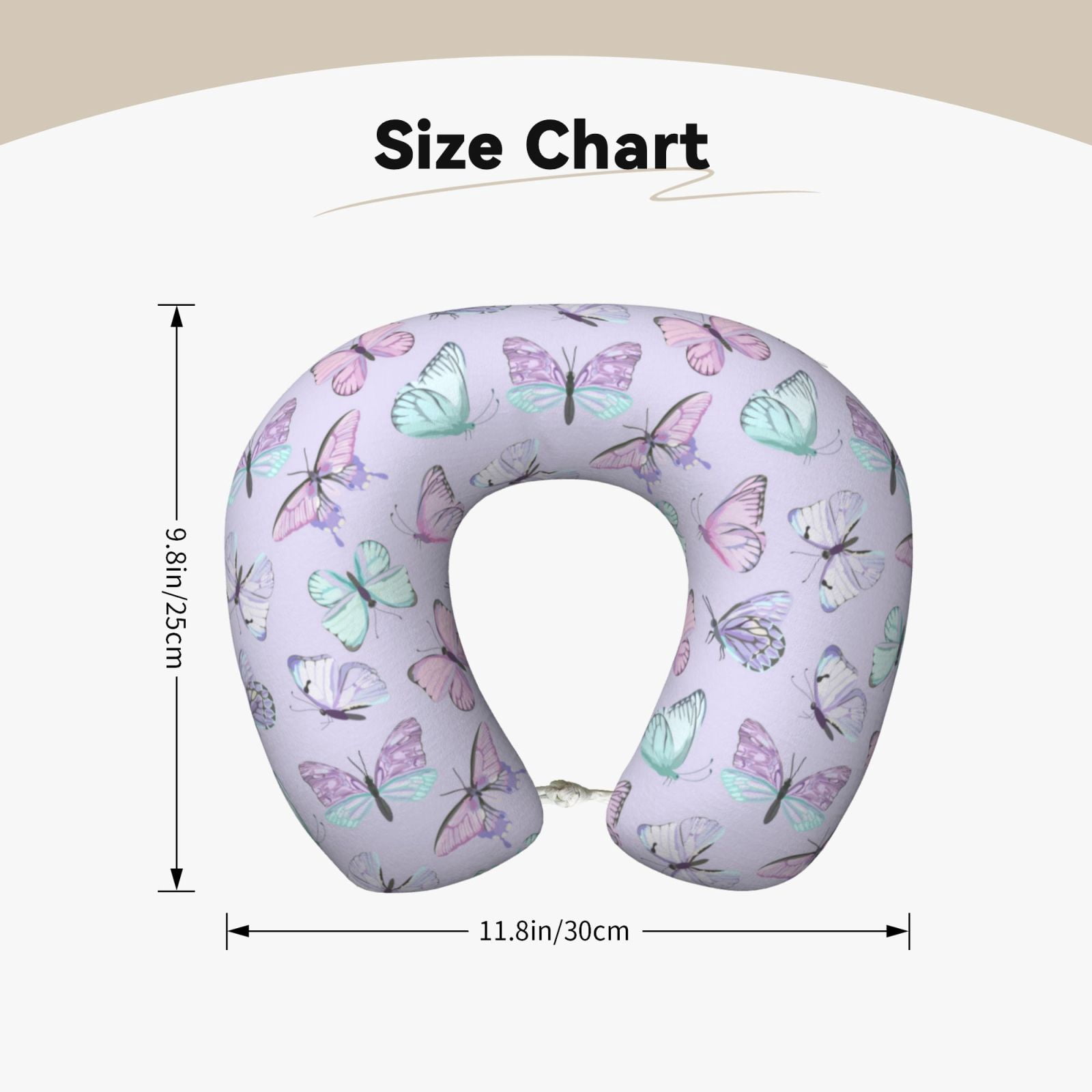 Xecao Purple Butterfly Print Memory Foam Cervical Neck Pillow Versatile U-Shaped Pillows for Home,Office,Camping,Travelling,Soft Washable Cover