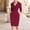 *Wine, variant on U Womens V-Neck 3/4 Sleeve Bodycon Knee Length Career Dress,Elegant Wrap Waist Slim Midi Business Dress Black,Womens Plus M