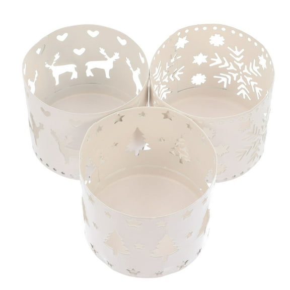 Tineasur Xmas Candle Holders Iron 3-Pcs Christmas Theme White