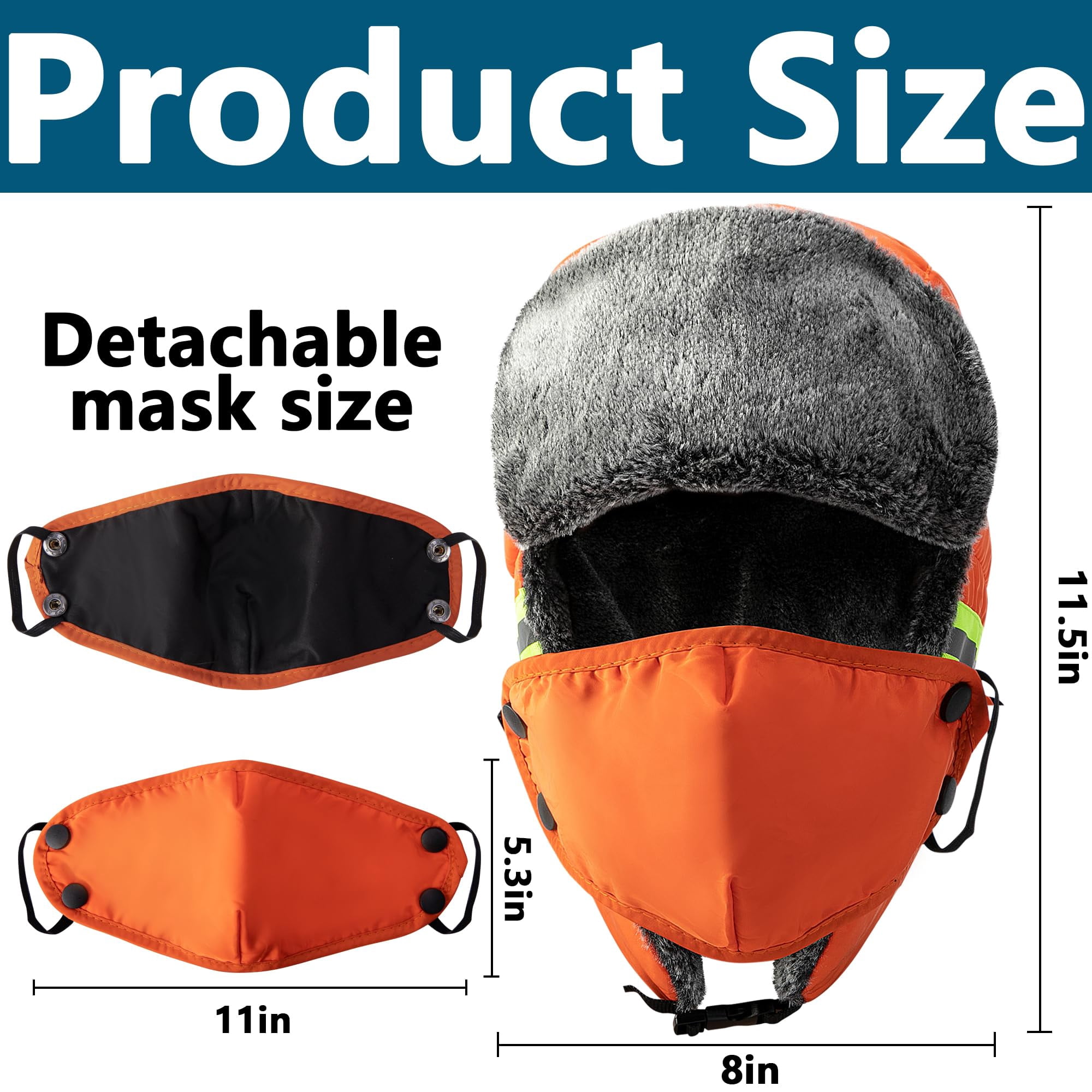MODANU 2Pcs Winter Reflective Trapper Hat with Ear Flaps Face Mask Waterproof Windproof Warm Faux Fur Lined Hunting Hat for Men and Women