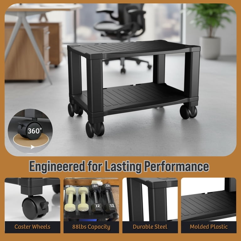 Home-Complete 2-Tier Office Desk Organizer Rolling Cart, Black photo 5