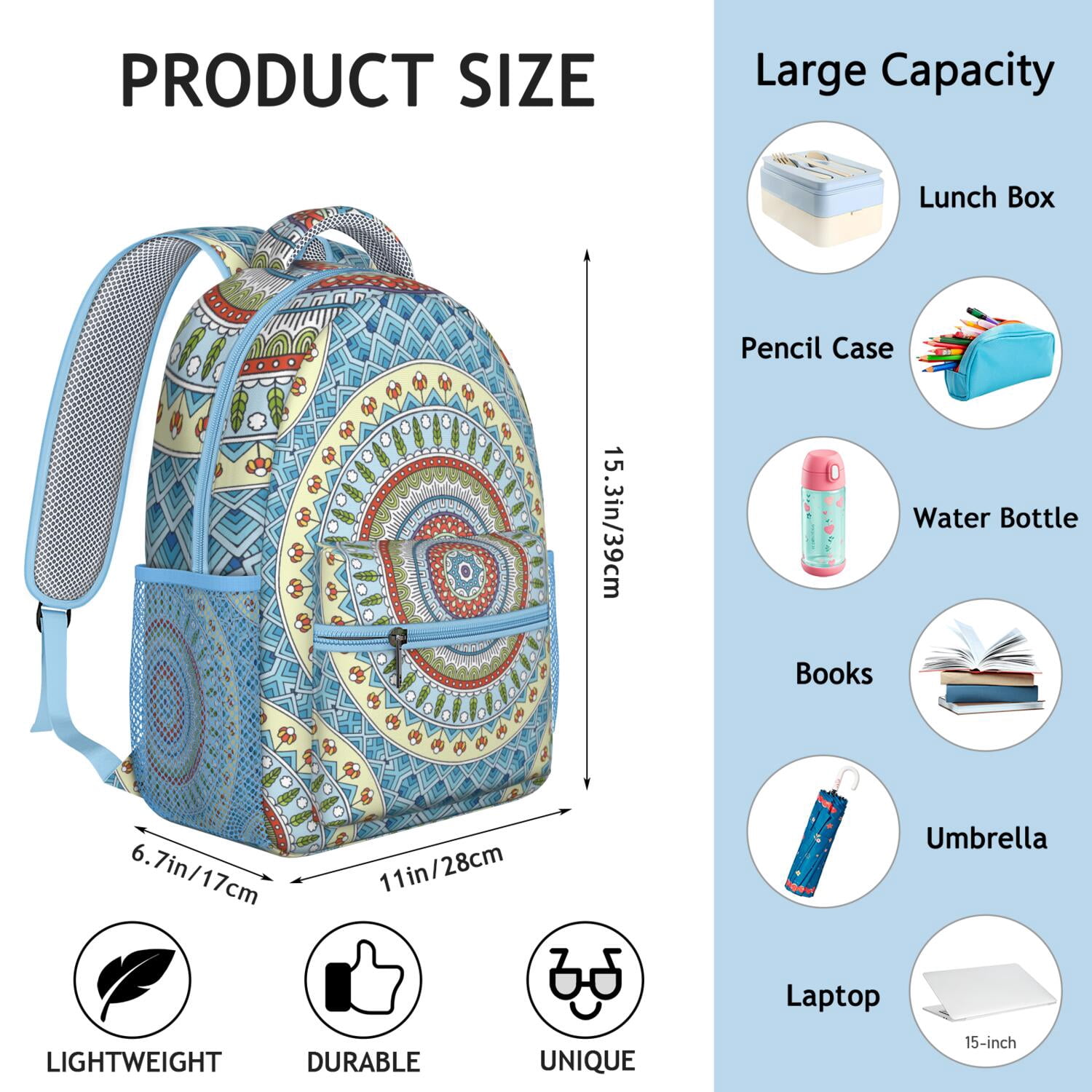 Artistic Spiritual Mandala Waterproof Bookbag - Ergonomic Design for College Students