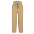 thumbnail image 3 of Women Casual Lightweight Drawstring Elastic Waist Cropped Pants with Pockets Khaki S, 3 of 6